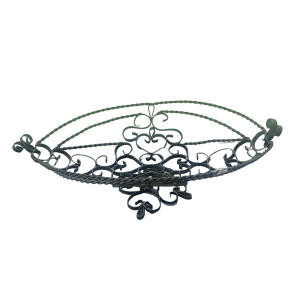 Vintage MCM Wrought Iron Scroll Metal Pedestal Fruit Bowl Basket Centerpiece - Picture 1 of 10